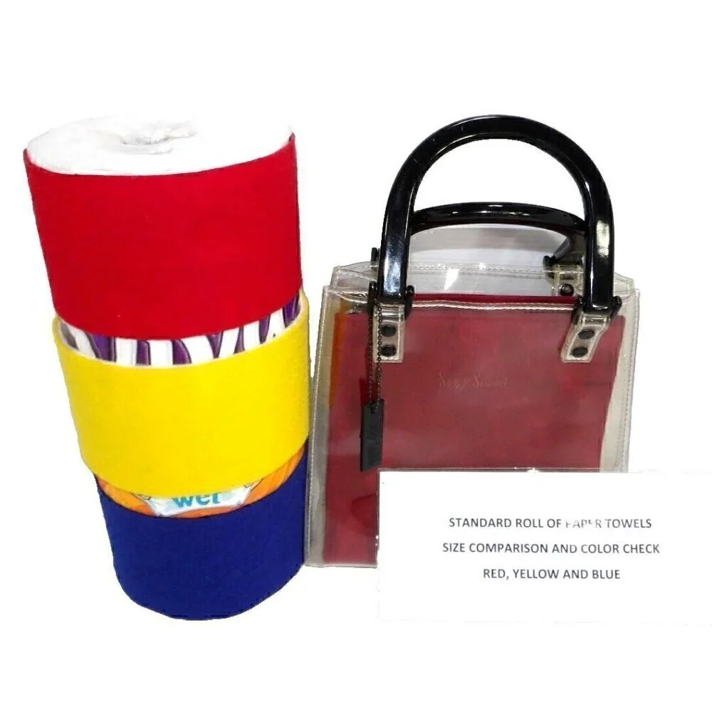 SUZY SMITH dark red fabric bag with clear plastic satchel, handbag, purse